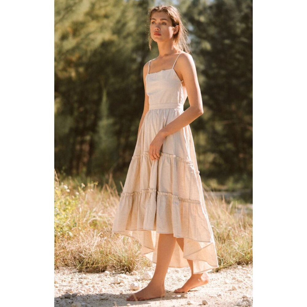 Cousin the Label Malto Dress Linen Blend Tiered Open Back Strapless Size XS